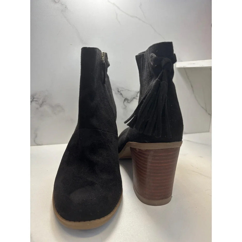 Dr Scholls Lewis Black Microsuede Tassel Block Heel Ankle Boots F9434F1001 8.5M
